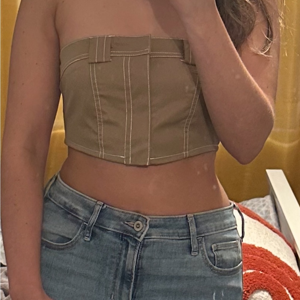 Light brown Strapless Utility Crop Top